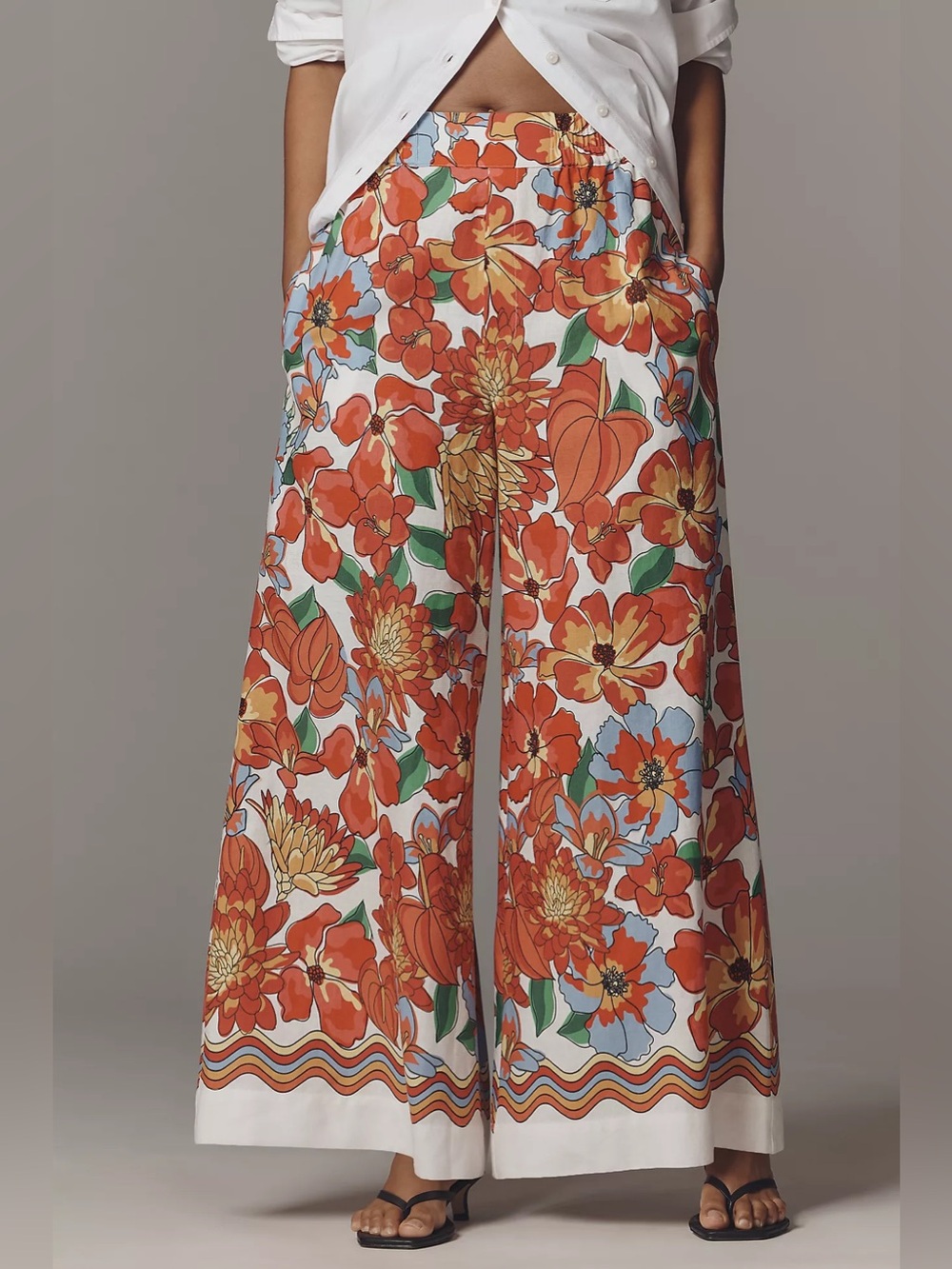 FARM Rio x Anthropologie Linen Blend Wide Leg Floral Pants Size XL NWT - Picture 3 of 6